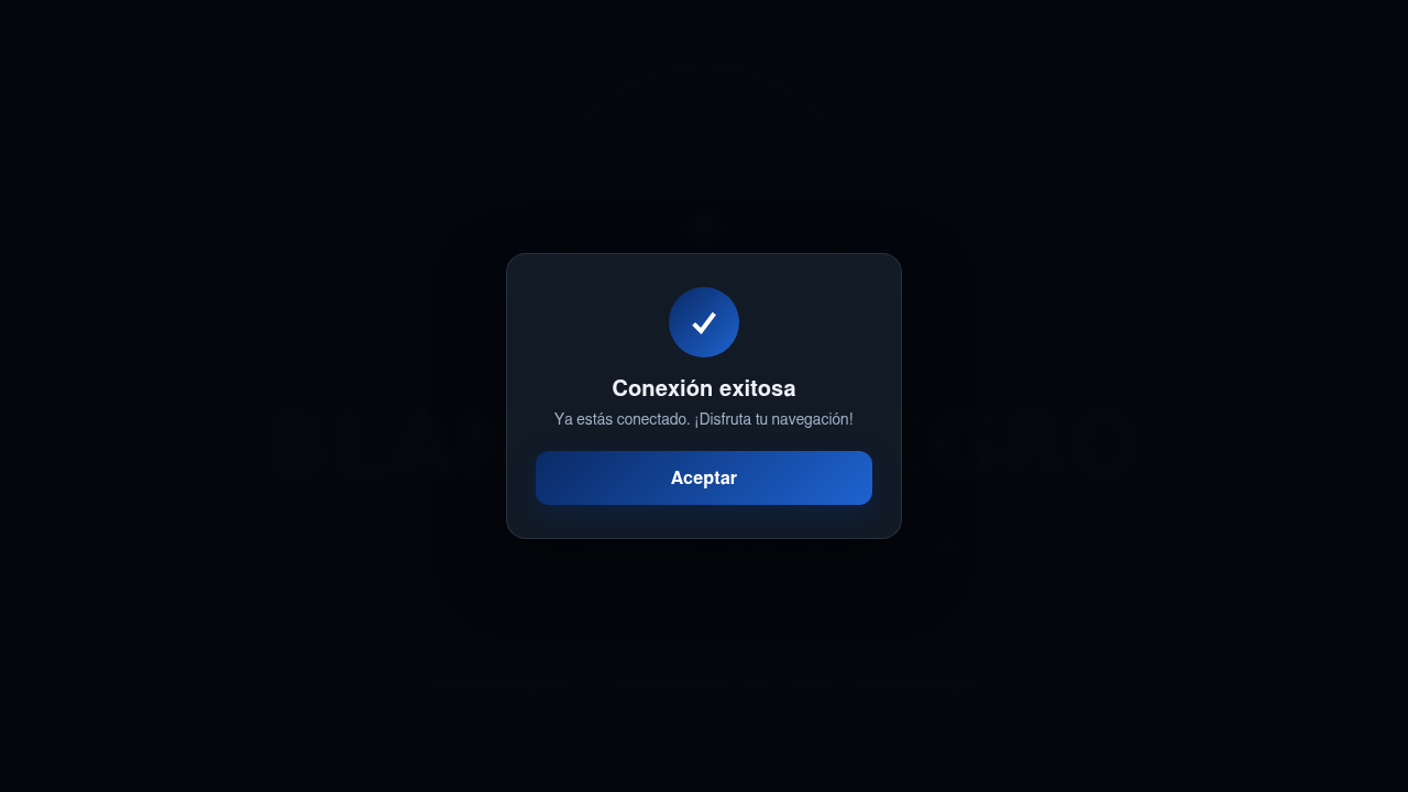Popup de conexión exitosa